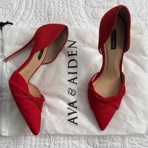 Ava & Aiden Red Pointed D'Orsay Knot-Front Stilettos